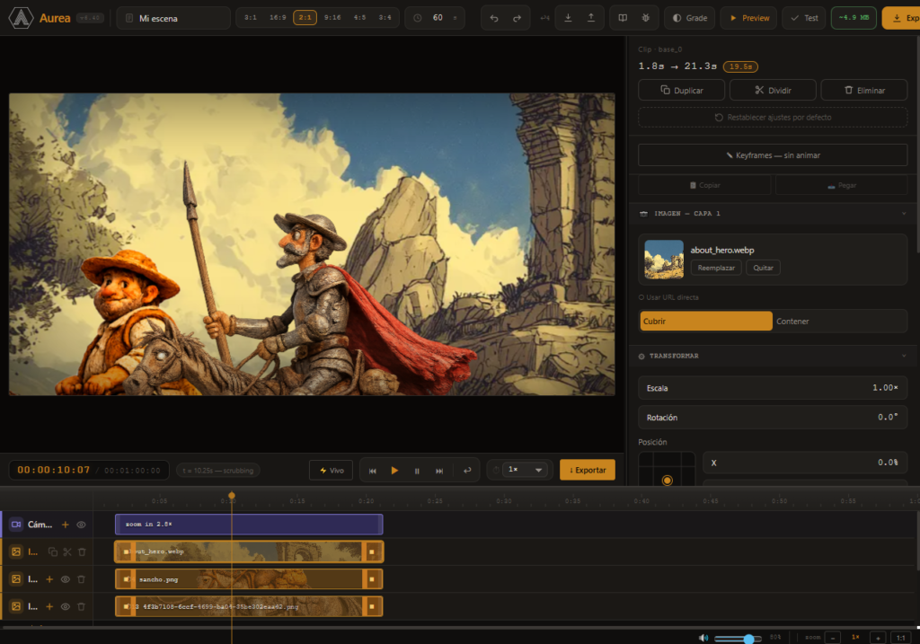 Interfaz del editor Aurea